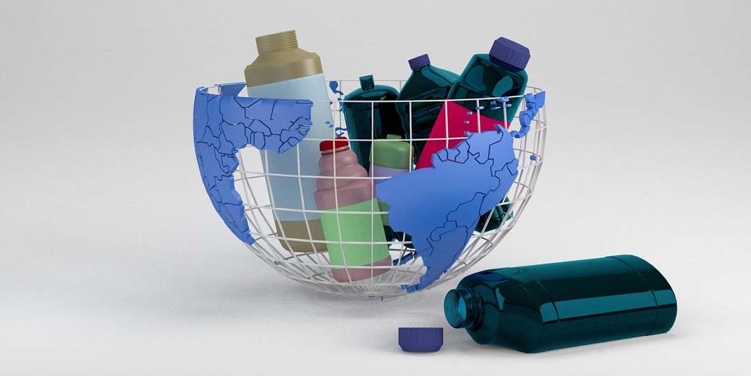 plastic bottles in a transparent globe